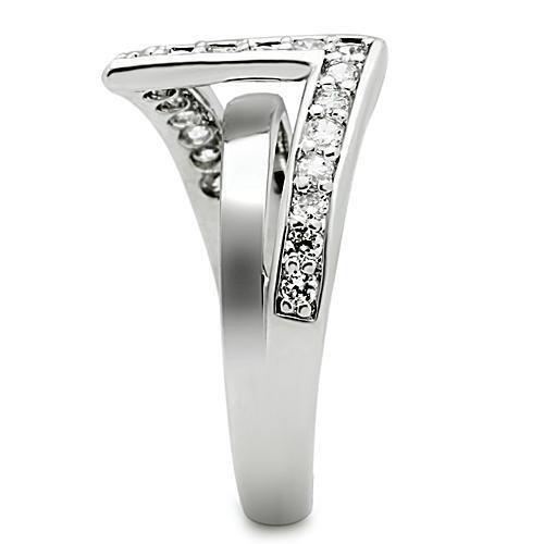 3W127 - Rhodium Brass Ring with AAA Grade CZ in Clear