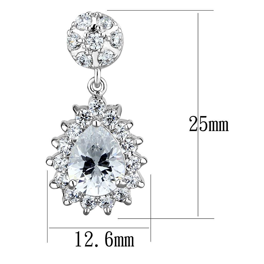3W1292 - Rhodium Brass Earrings with AAA Grade CZ in Clear