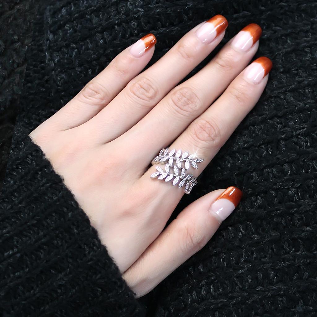 3W1457 - Rhodium Brass Ring with AAA Grade CZ in Clear