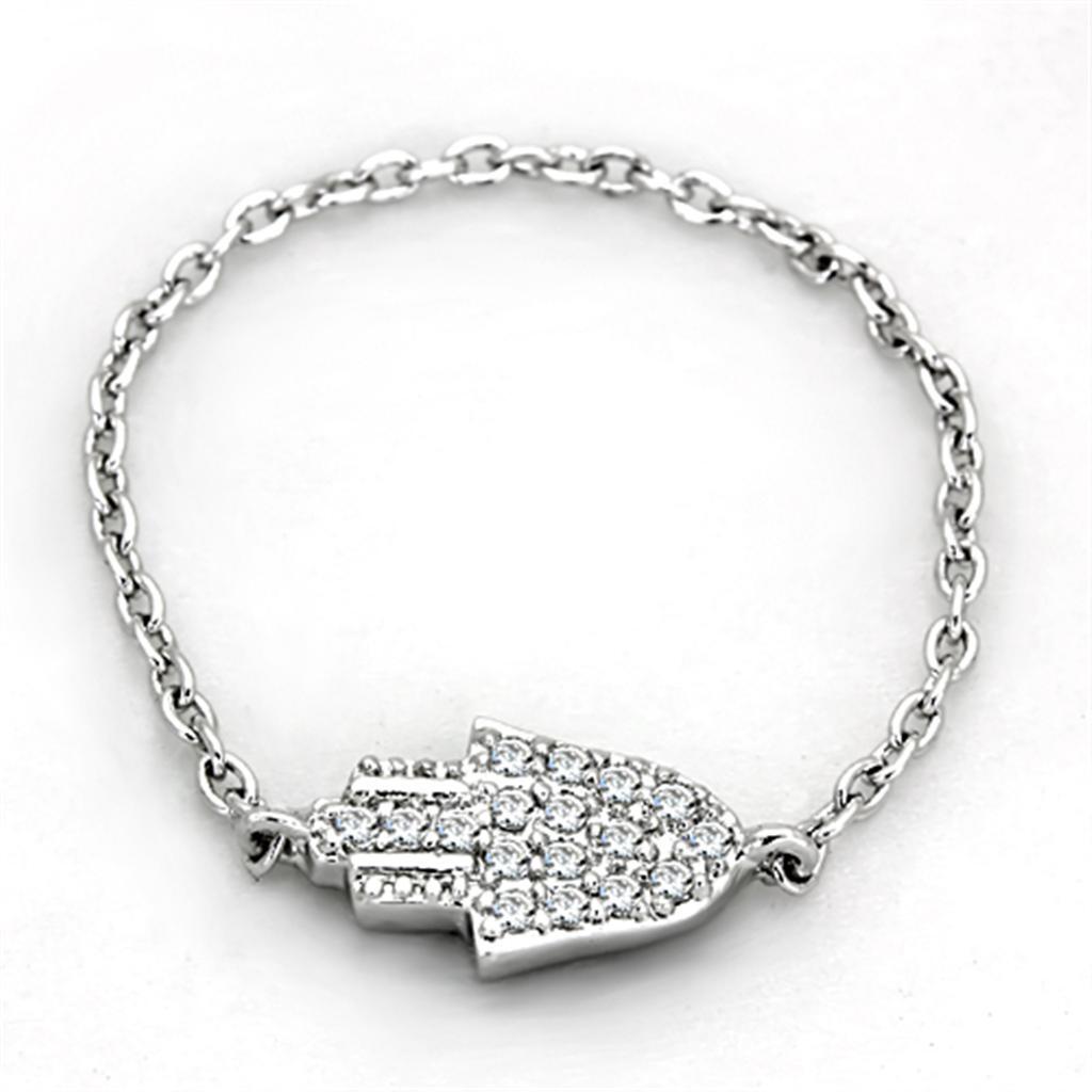 3W515 - Rhodium Brass Ring with AAA Grade CZ in Clear