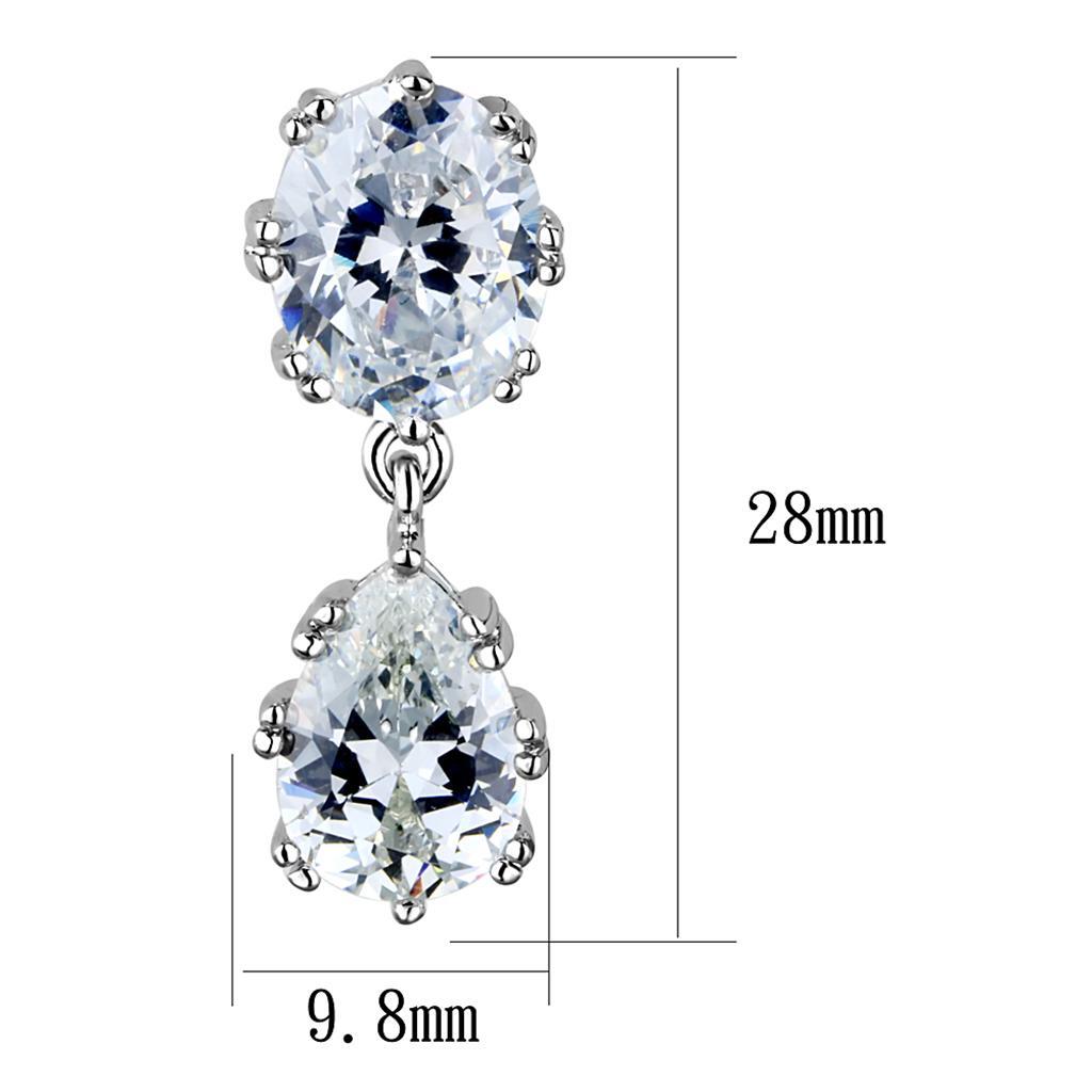 3W897 - Rhodium Brass Earrings with AAA Grade CZ in Clear