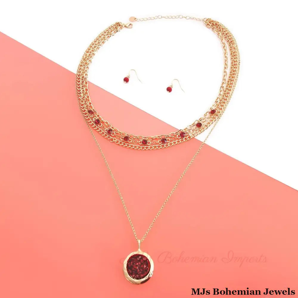 4 Strand Burgundy Glass Necklace