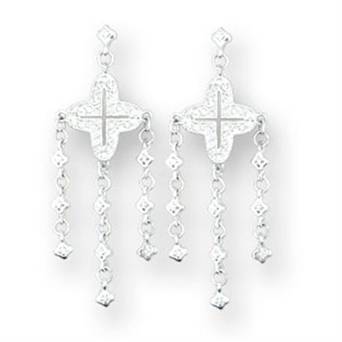 High-Polished 925 Sterling Silver Earrings with AAA Grade CZ in Clear