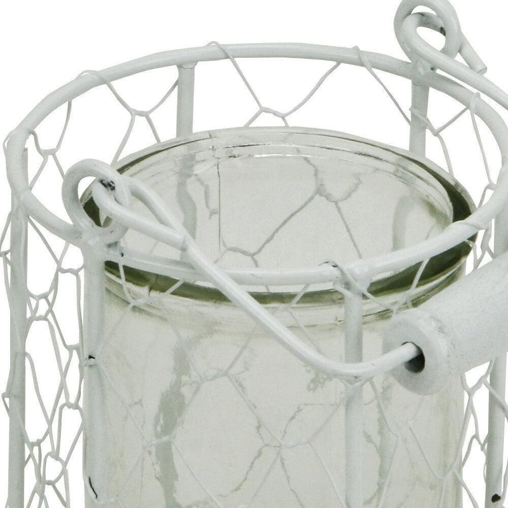 5" White Metal Tabletop Lantern Candle Holder