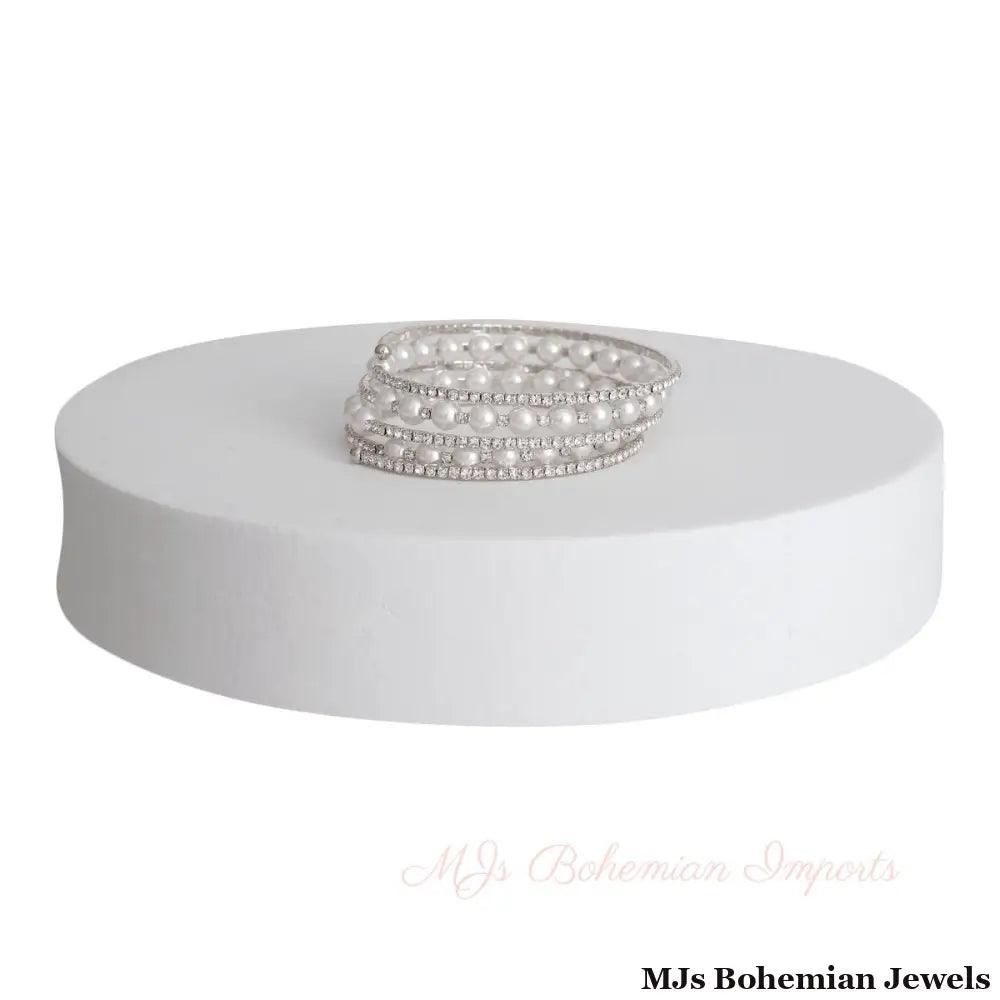 5 Row Silver Pearl Memory Bracelet