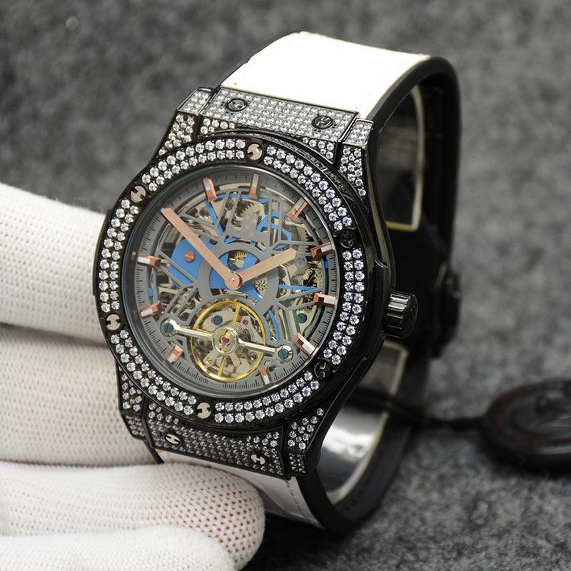 Color: 6 Color - Men's And Women's Fashion Crystal Case Hollow Automatic Mechanical Watch