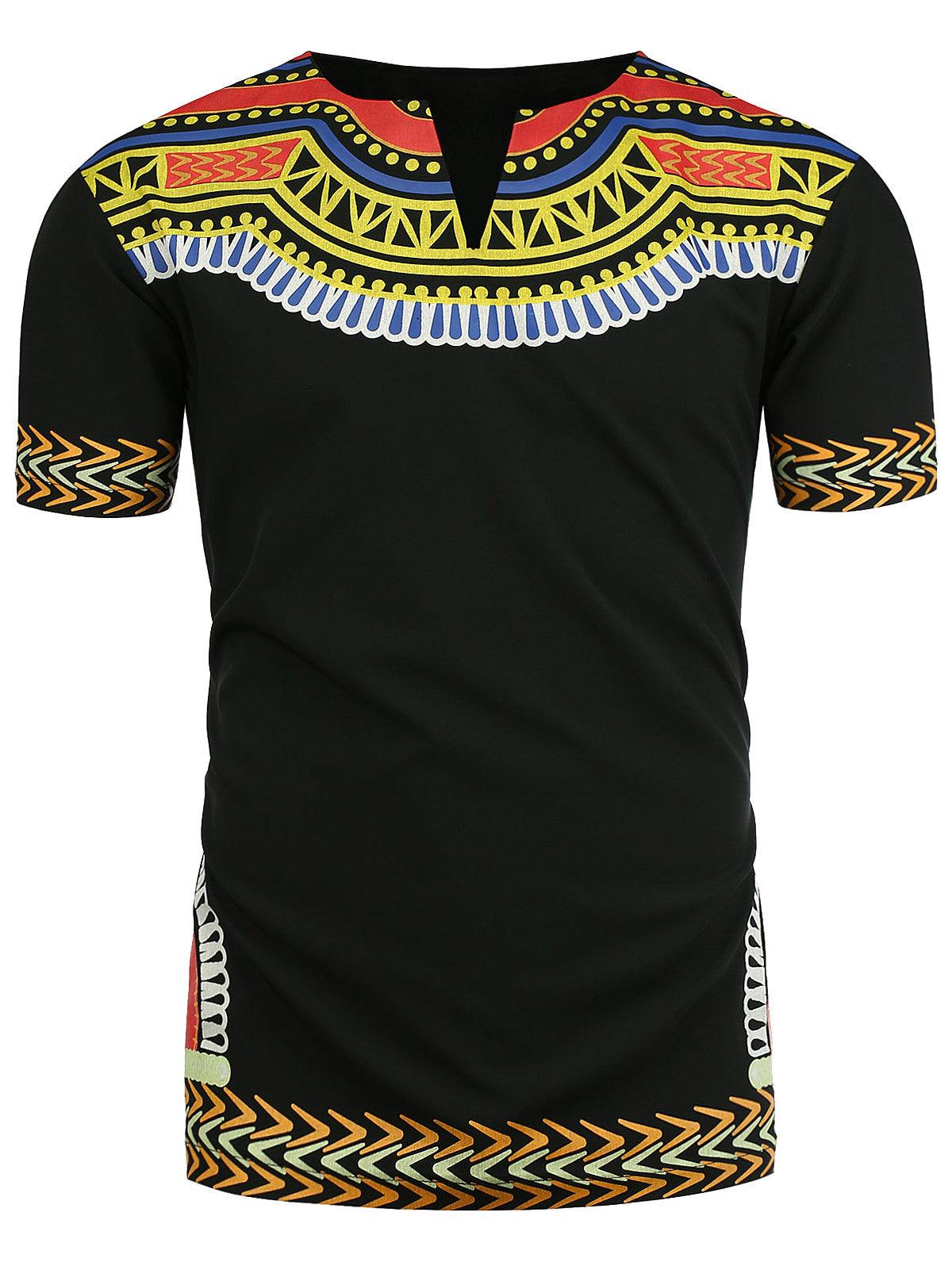 Color: black, Size: XL - African Indigenous Ethnic Casual Short Sleeve T-Shirt