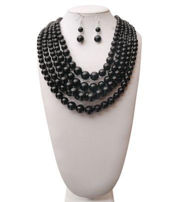 Midnight Black 5 Strand Graduated Pearl Necklace