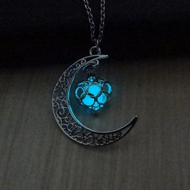 Color: light blue - Hollow Moon & Heart Choker Necklace