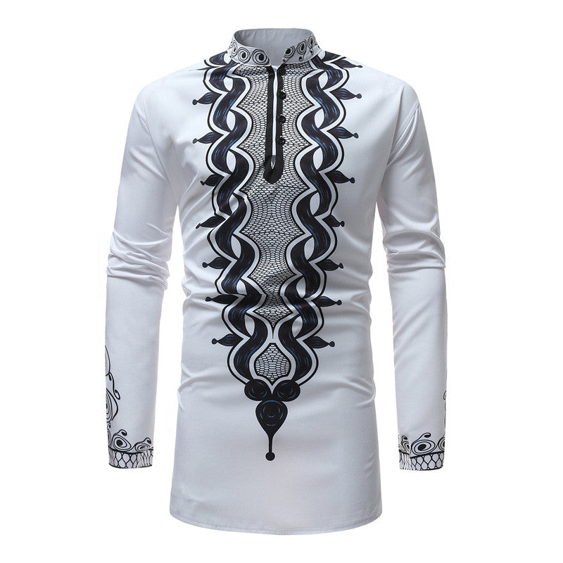Men's African Style Ethnic Print Long Sleeves Shirt