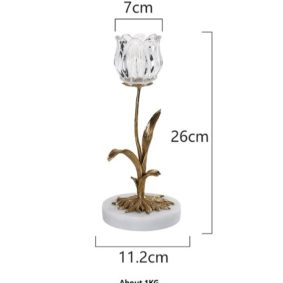 Style: Single Head - European-style Light-luxury Crystal Glass And Copper Marble Candle Holder Decoration