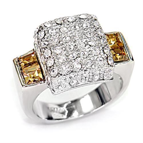 Rhodium 925 Sterling Silver Ring with Top Grade Crystal in Topaz