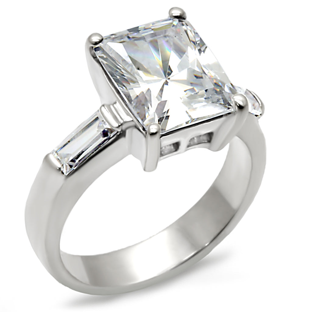 9D432 - High-Polished 925 Sterling Silver Ring with AAA Grade CZ in Clear