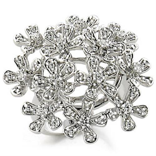 9W143 - Rhodium Brass Ring with AAA Grade CZ in Clear
