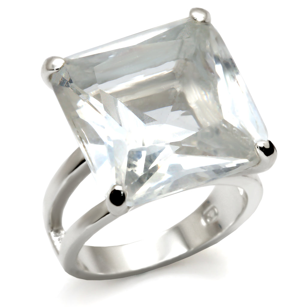 9X026 - High-Polished 925 Sterling Silver Ring with AAA Grade CZ in Clear