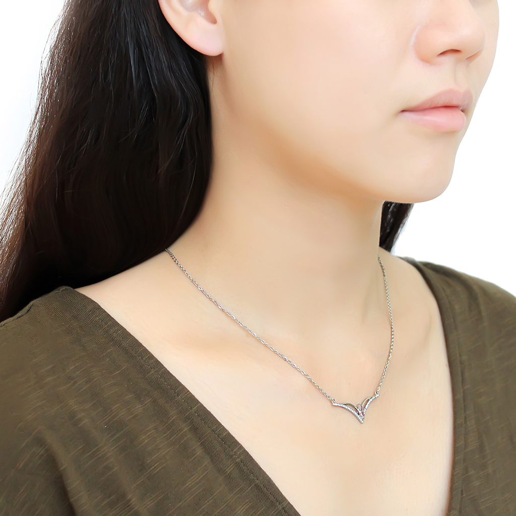 High polished Stainless Steel Chain Pendant with AAA Grade CZ in Light Rose 18"+2"