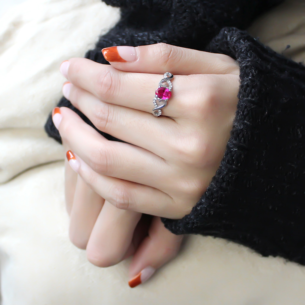 DA119 - High polished (no plating) Stainless Steel Ring with AAA Grade CZ in Ruby