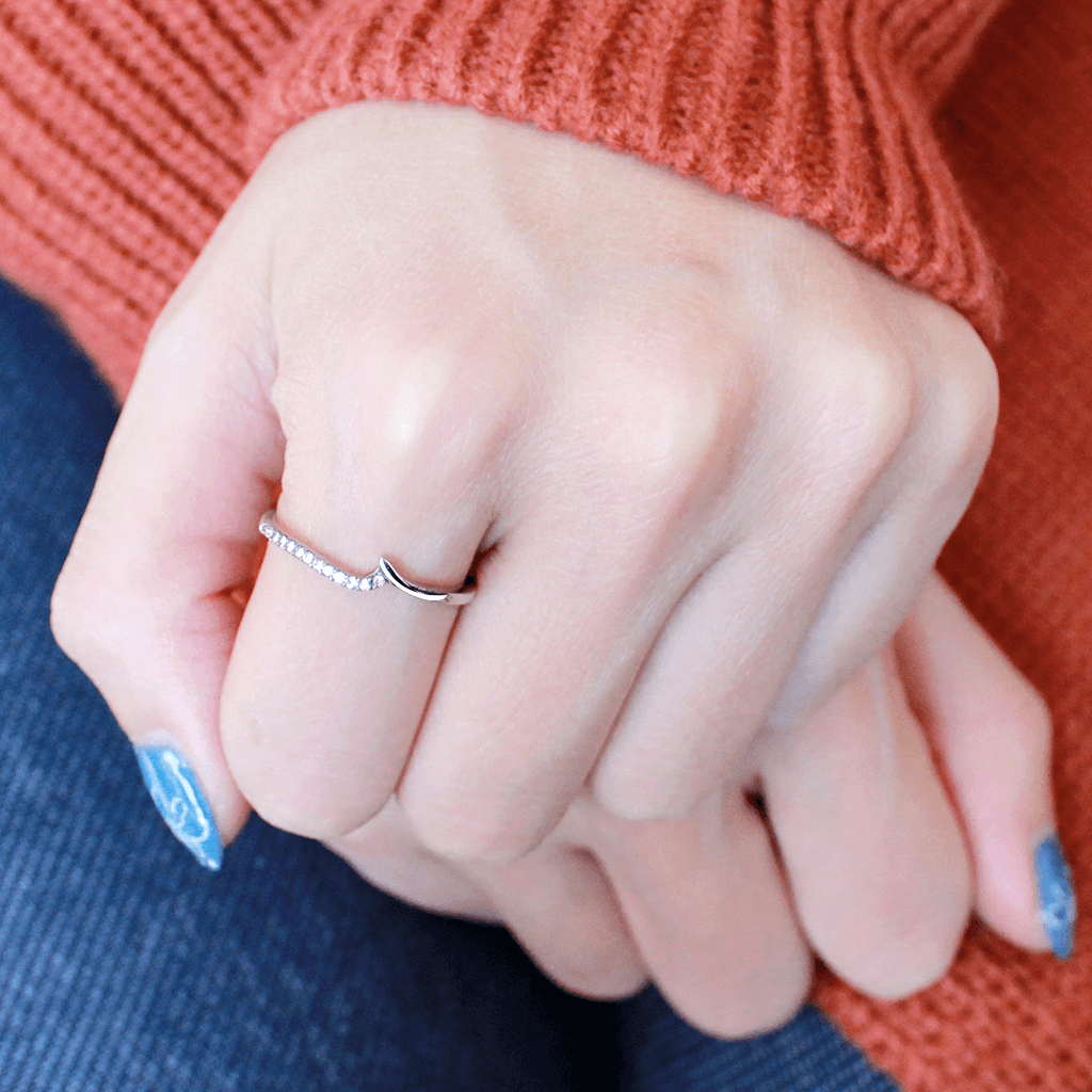 DA162 - High polished (no plating) Stainless Steel Ring with AAA Grade CZ in Clear