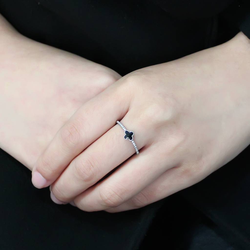 DA320 - No Plating Stainless Steel Ring with Epoxy in Jet