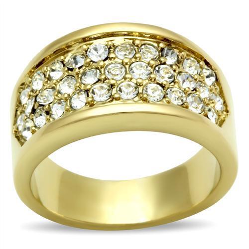 IP Gold(Ion Plating) Brass Ring with Top Grade Crystal in Clear