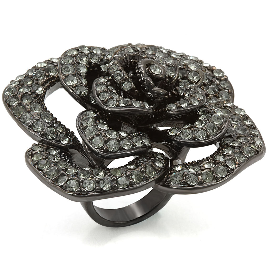 Ruthenium Brass Ring with Top Grade Crystal in Black Diamond