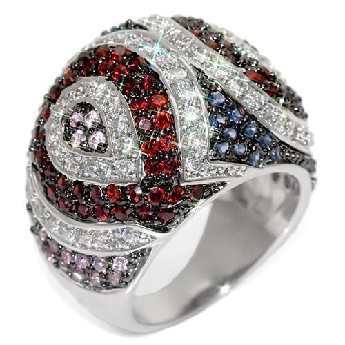 LO1520 - Rhodium + Ruthenium Brass Ring with AAA Grade CZ in Multi Color