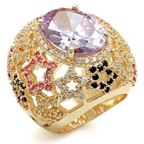 LO1596 - Imitation Gold Brass Ring with AAA Grade CZ in Light Amethyst