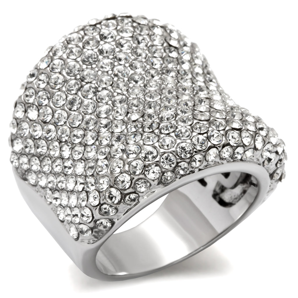 LO1765 - Rhodium Brass Ring with Top Grade Crystal in Clear