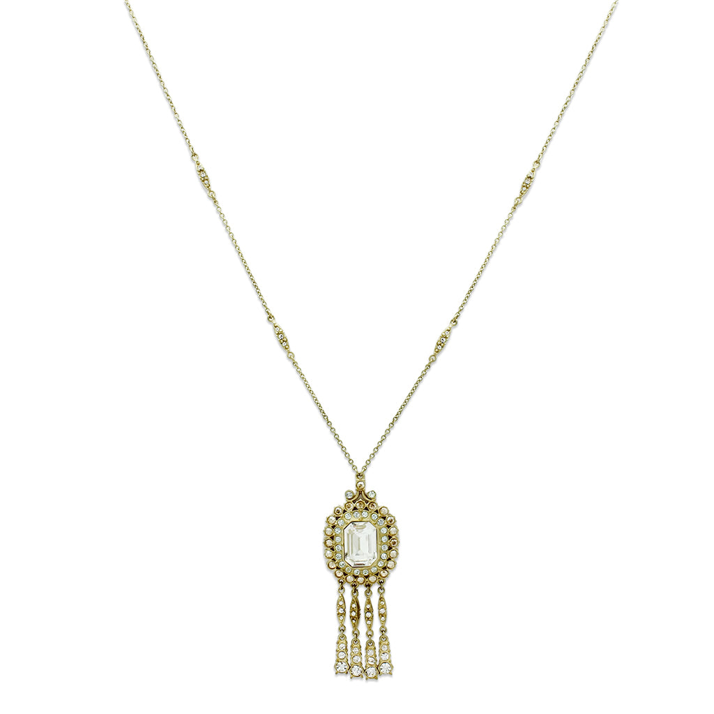 Gold Brass Necklace with Top Grade Crystal in Clear