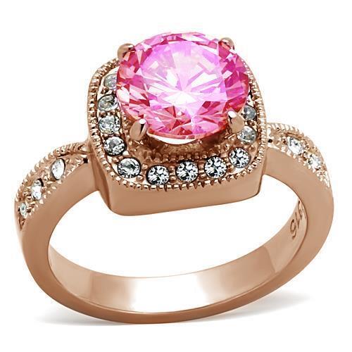 LOA1149 - IP Rose Gold(Ion Plating) Brass Ring with AAA Grade CZ in Light Rose
