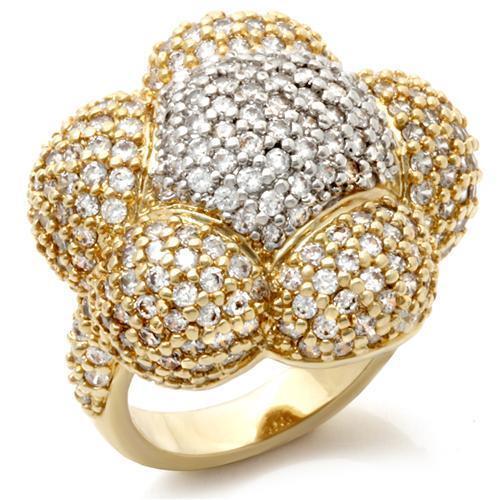 LOA941 - Gold+Rhodium Brass Ring with AAA Grade CZ in Clear