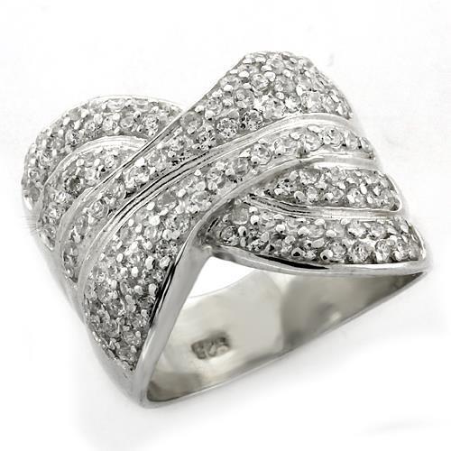 LOAS1154 - High-Polished 925 Sterling Silver Ring with AAA Grade CZ in Clear