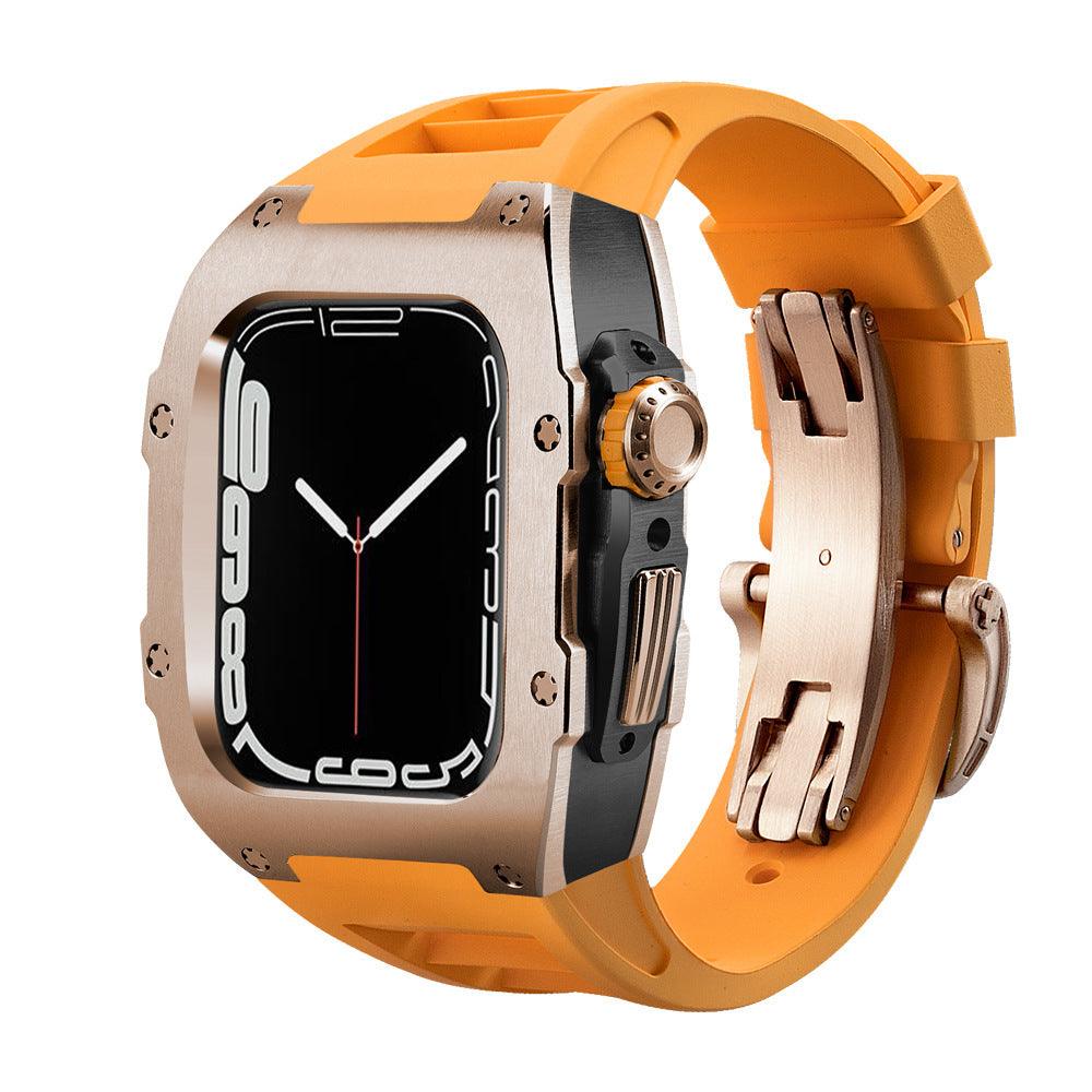 Color: Rose Gold Black Orange, Specifications: 45mm Pure Secondary Titanium - Watch Band Protective Shell Modified All Stainless Steel Pure Titanium Integrated