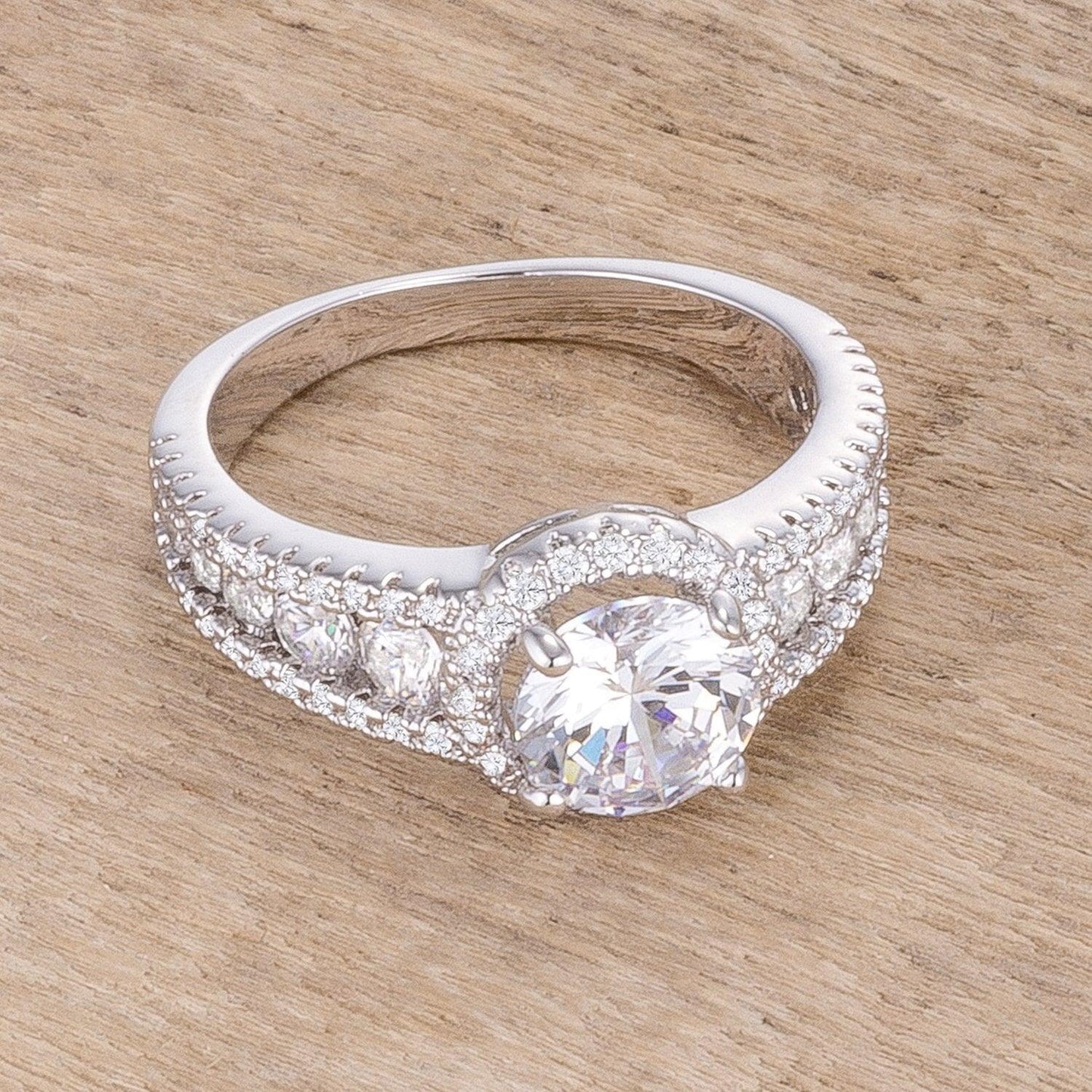 2.1Ct Rhodium Plated Solitaire Engagement Halo Ring Size 5