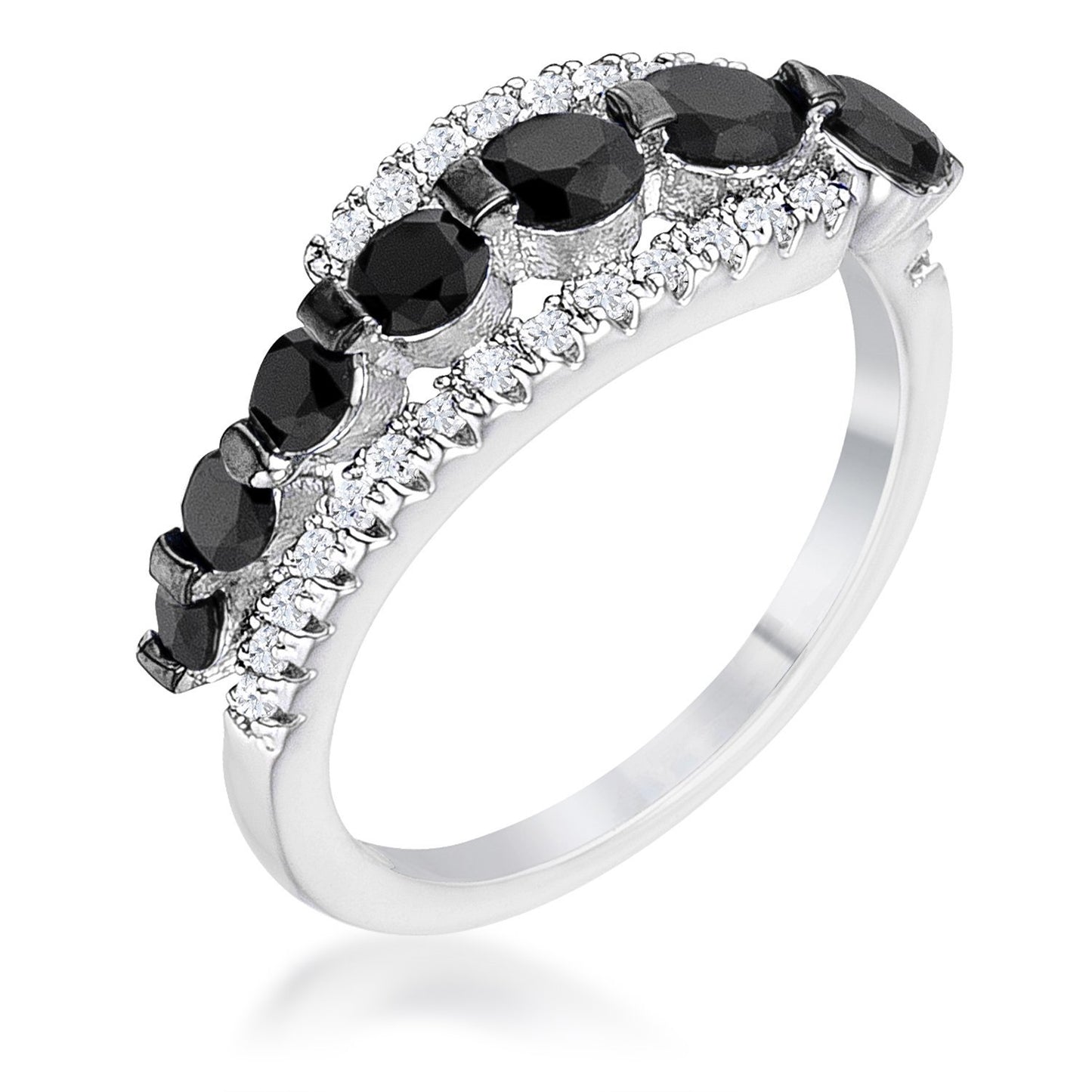 1.06Ct Rhodium & Hematite Plated Graduated Black & Clear CZ Half Eternity Ring Size 5