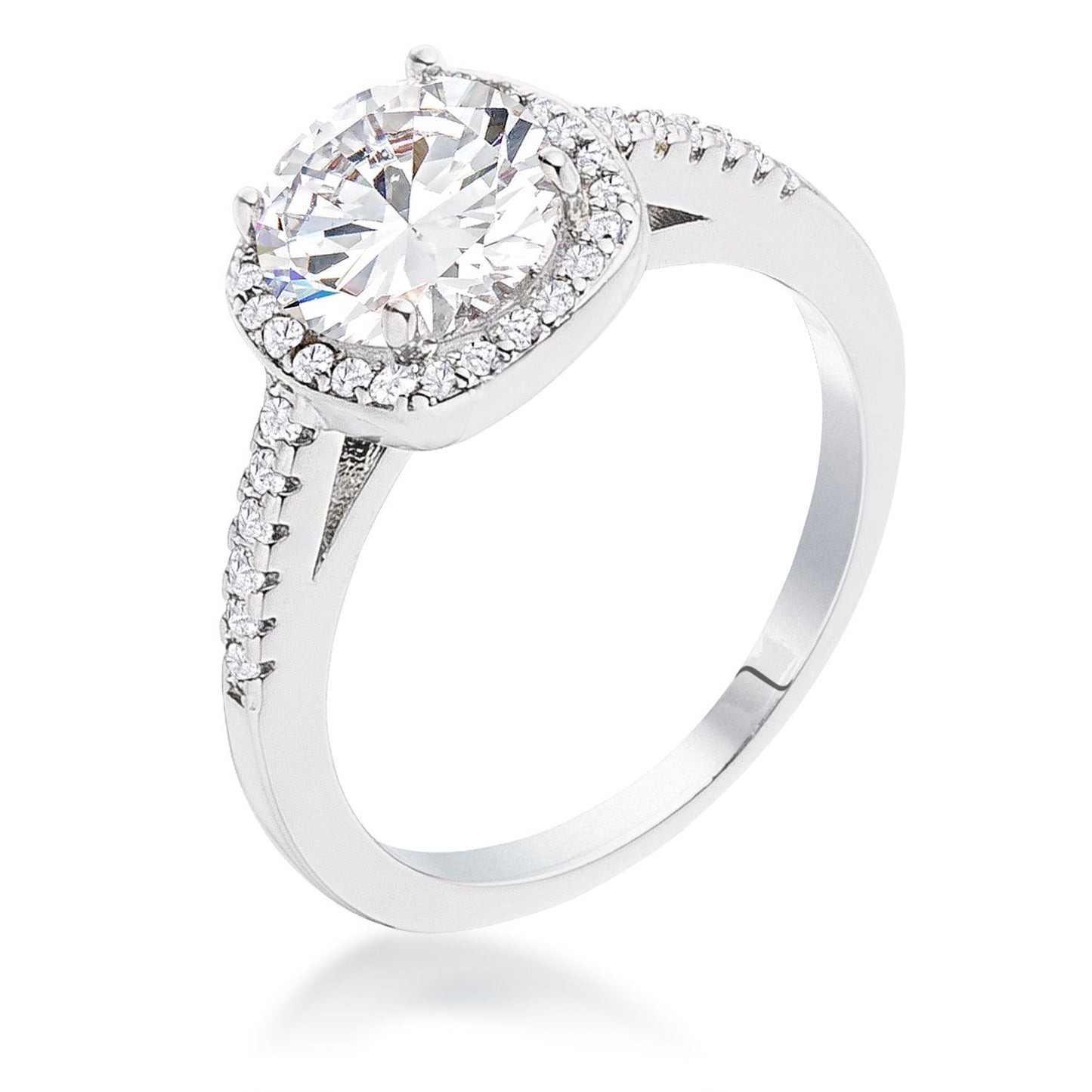 2.97Ct Rhodium Plated Classic Cushion Cut Halo Ring Size 9