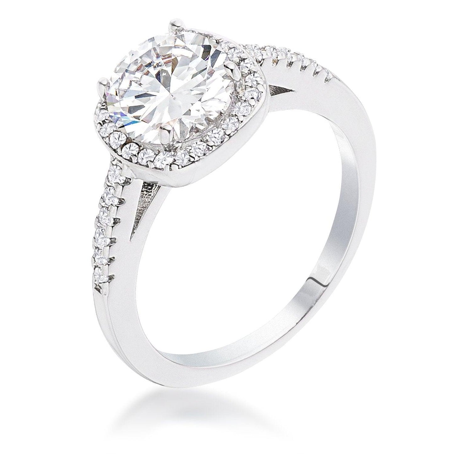 2.97Ct Rhodium Plated Classic Cushion Cut Halo Ring Size 5