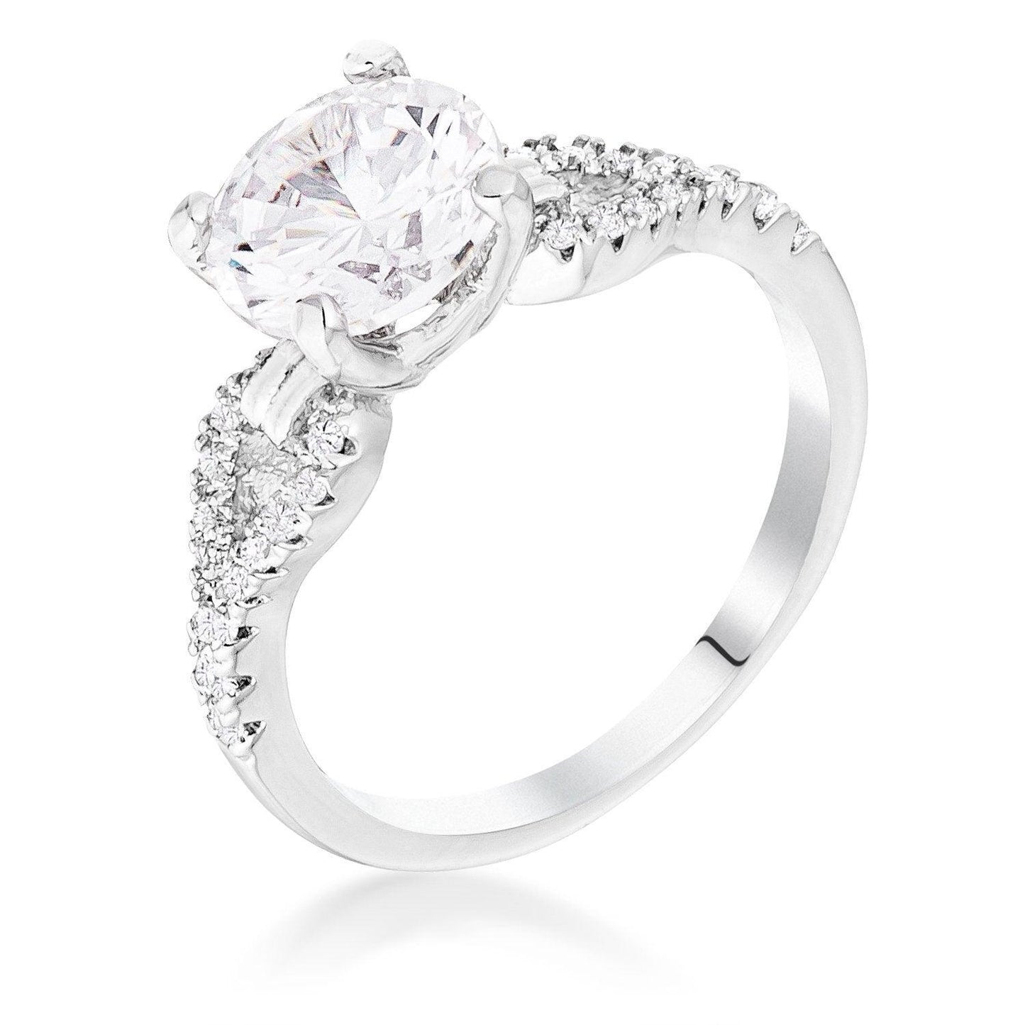 2.11Ct Rhodium Round Cut CZ Petite Ribbon Engagement Ring Size 5