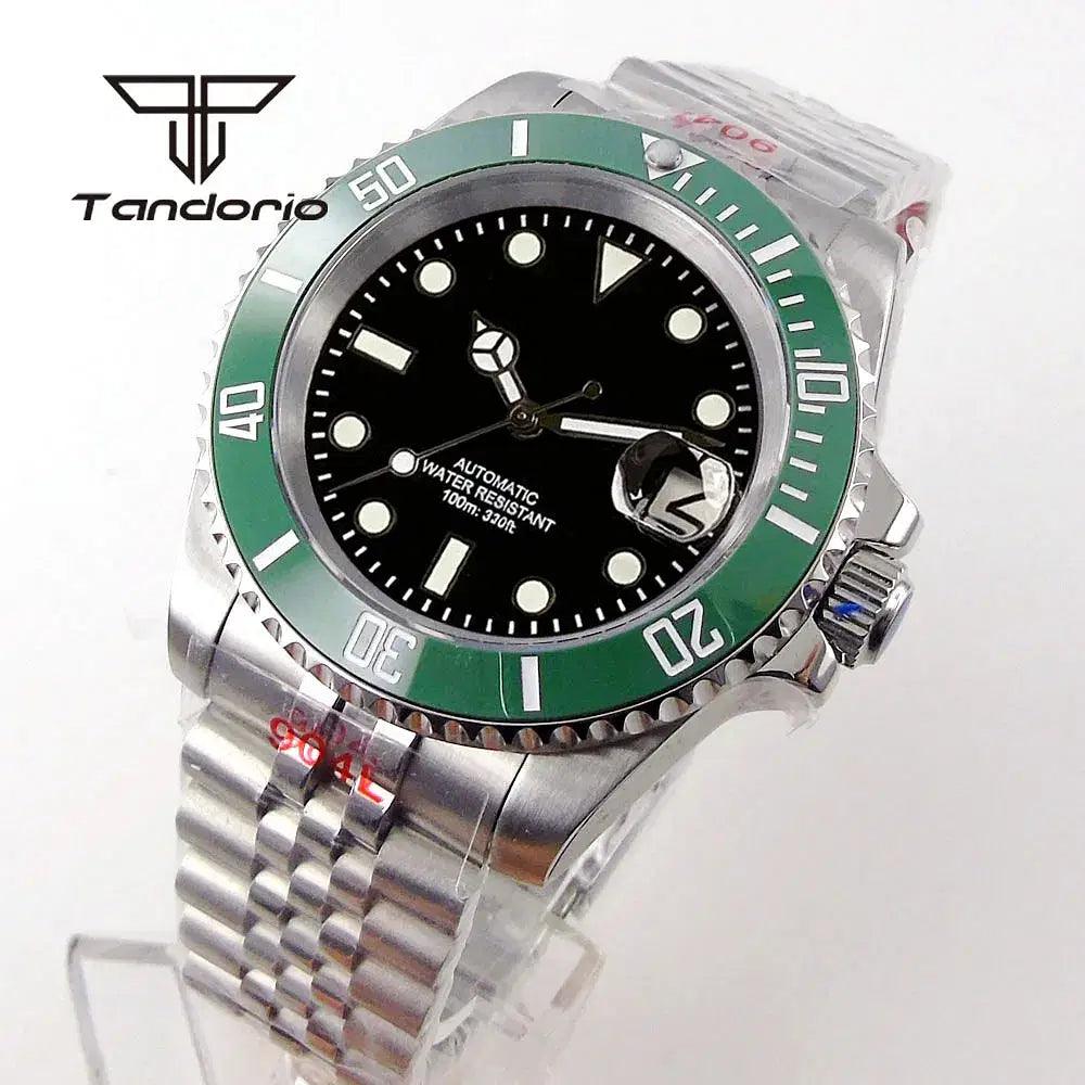 Color: WHITE - Tandorio NH35A Date Stainless Steel 40mm Dive Automatic Men Watch Sapphire Crystal Rotating Bezel Luminous Mechanical Wristwatch