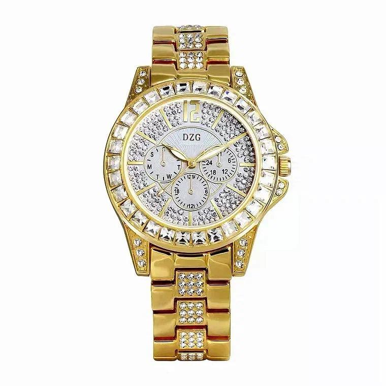 Color: Gold - Fashion Women Watch with Diamond Watch Ladies Top Luxury Brand Ladies Casual Women's Bracelet Crystal Watches Relogio Feminino