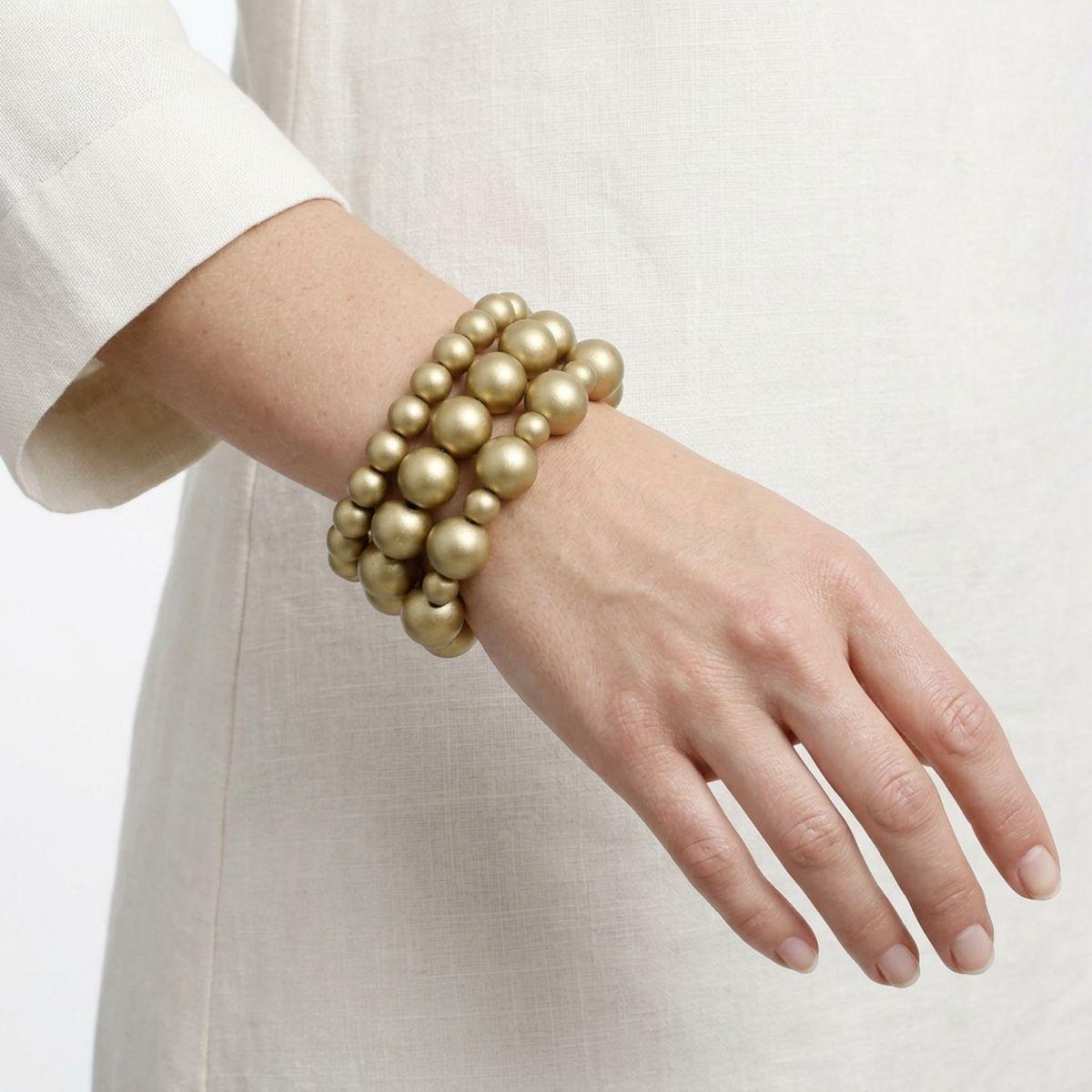 Matte Gold Pearl Bracelet Stretch 3 Strand