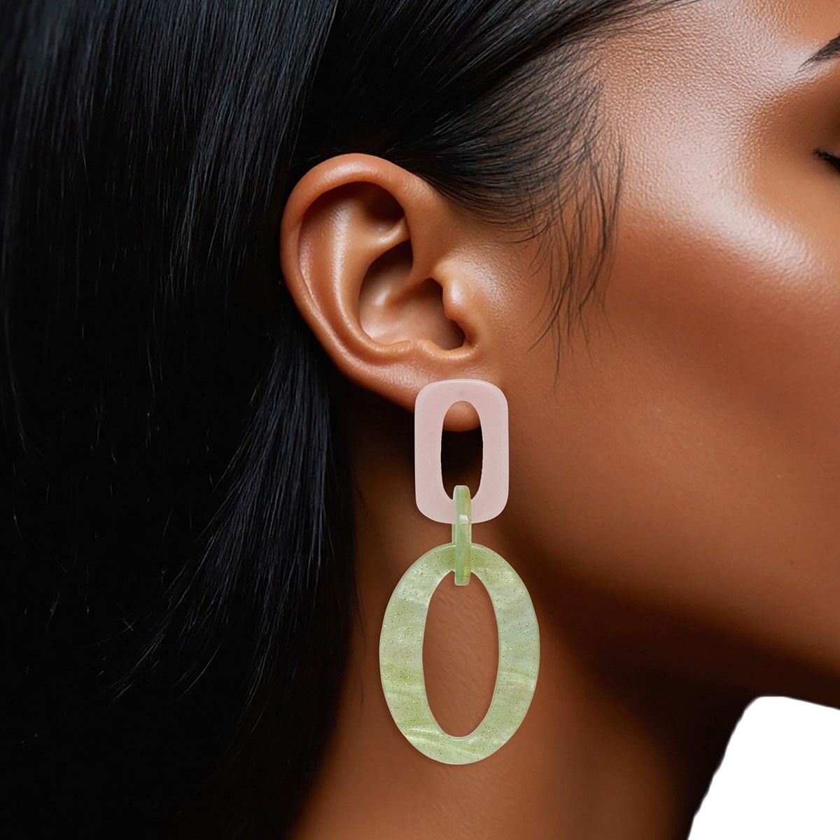 AKA Drop Pink Green Geometric Link Earrings