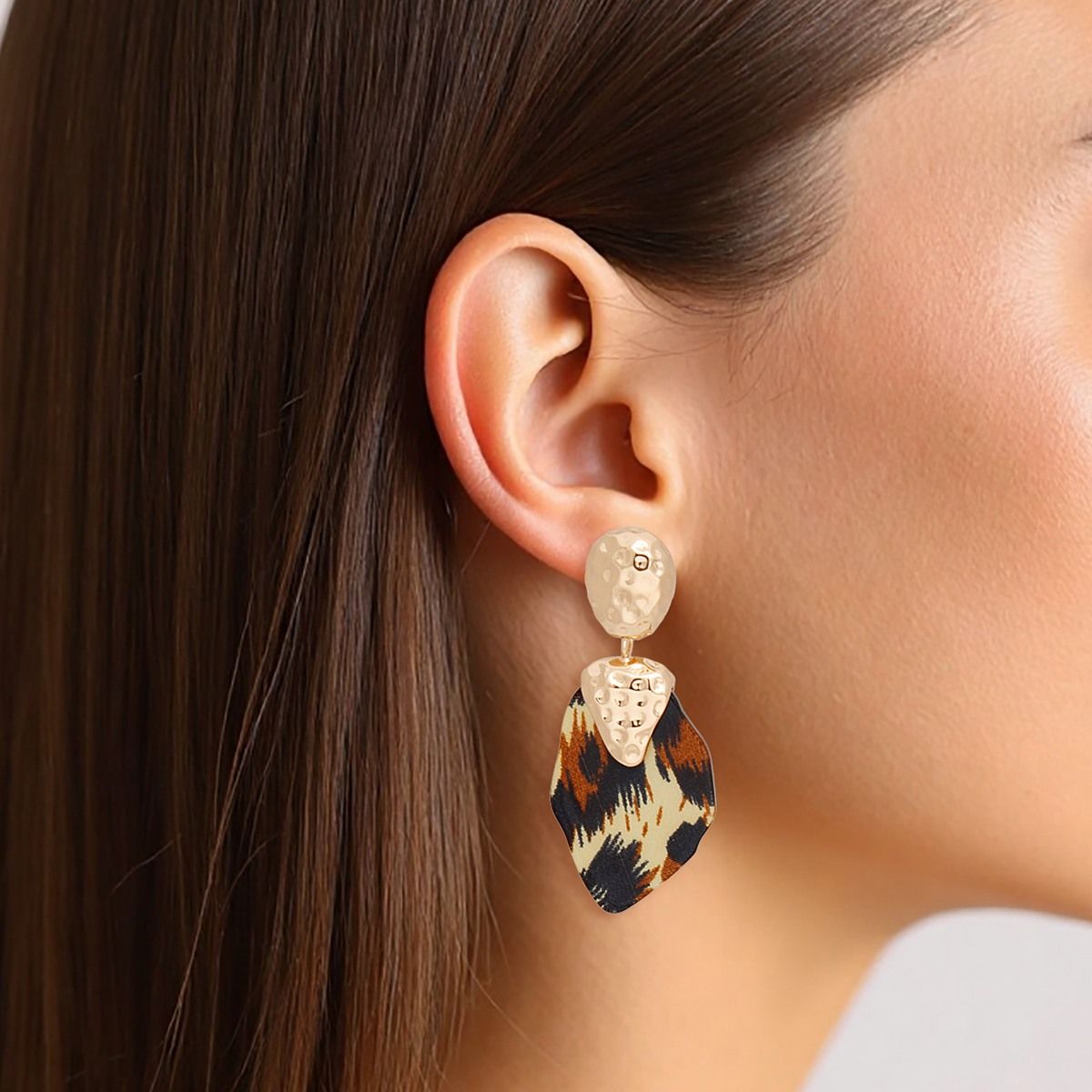 Drop Fierce Leopard Print and Gold Earrings Women