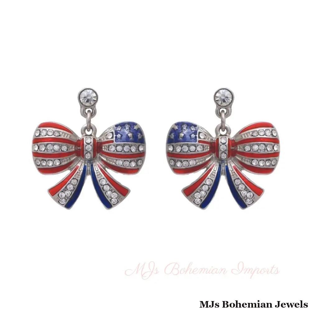 American Flag Ribbon Metal Earrings