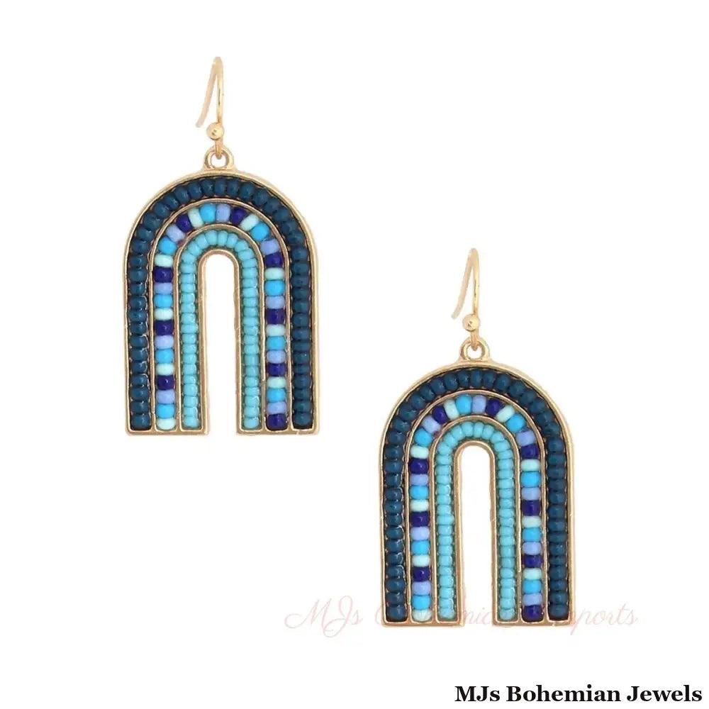 Arched Blue Bead Drop Earrings