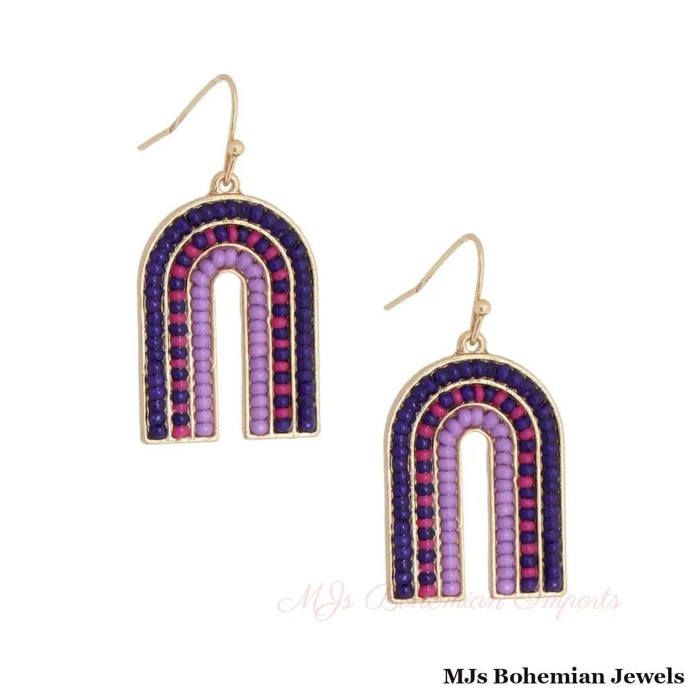 Arched Purple Bead Drop Earrings