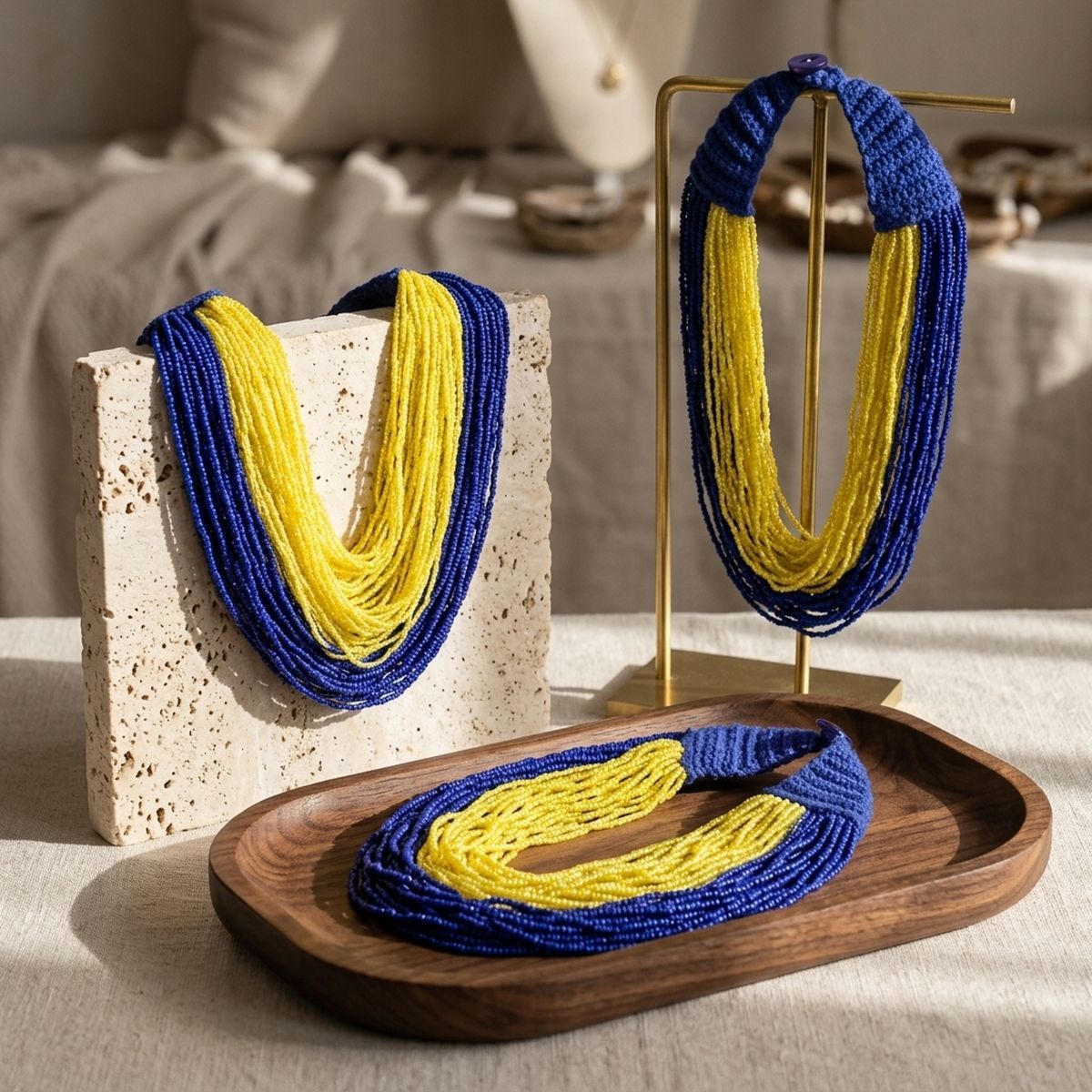 SGRHO Colorblock Blue Yellow 100 Strand Necklace