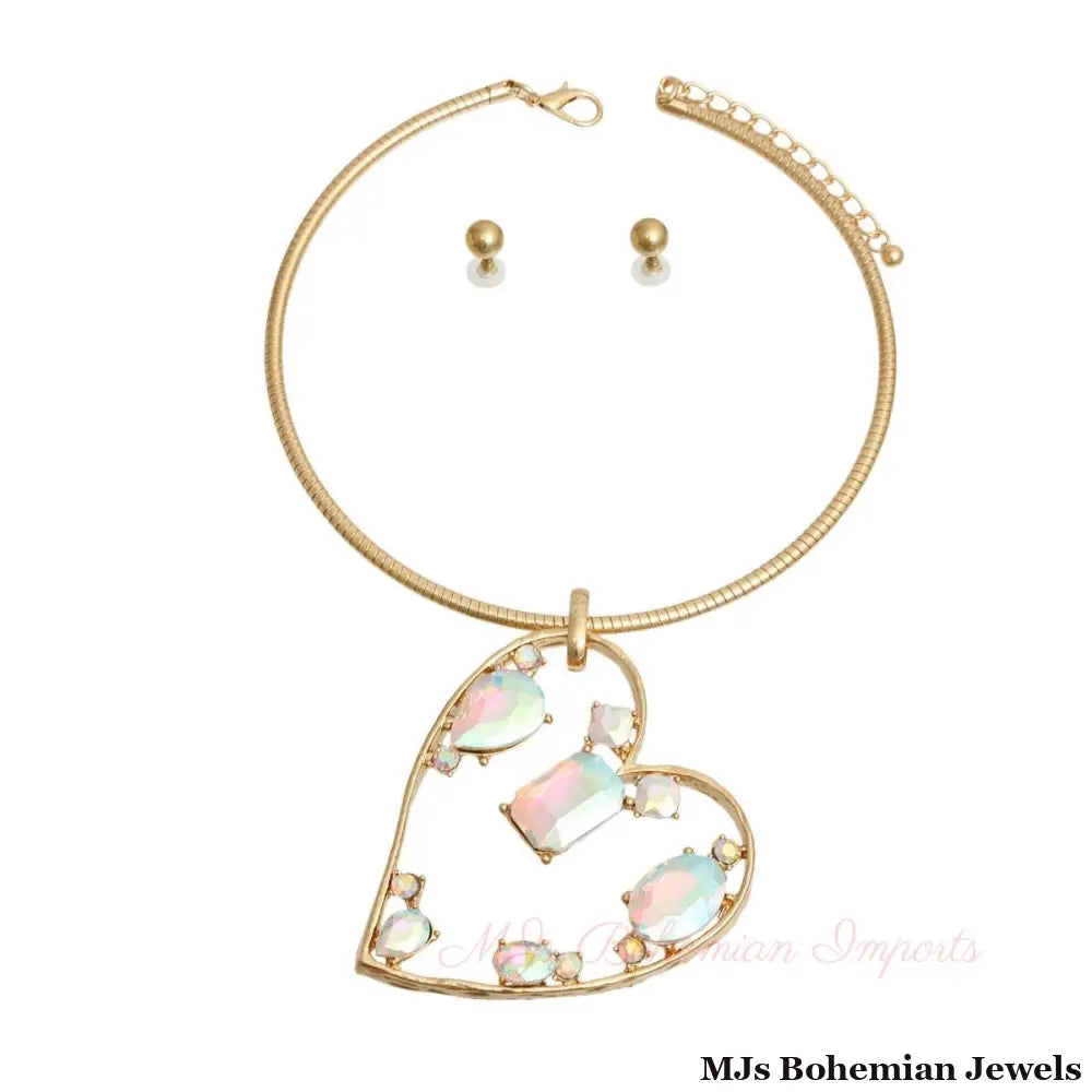 Aurora Borealis Multi Stone Angled Heart Set