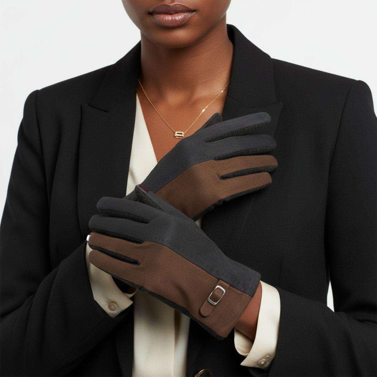 Gray Taupe Faux Suede Touchscreen Winter Gloves