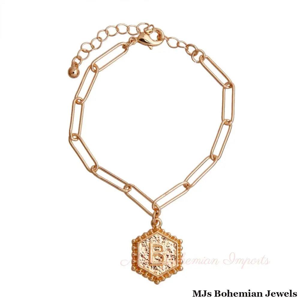 B Hexagon Initial Charm Bracelet